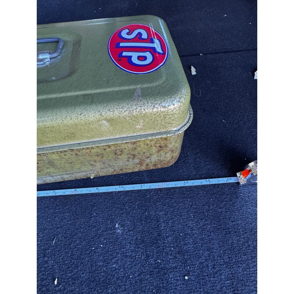 Metal olive Green utility box rustic patina w/tray vintage 60s 70s industrial - Picture 12 of 16